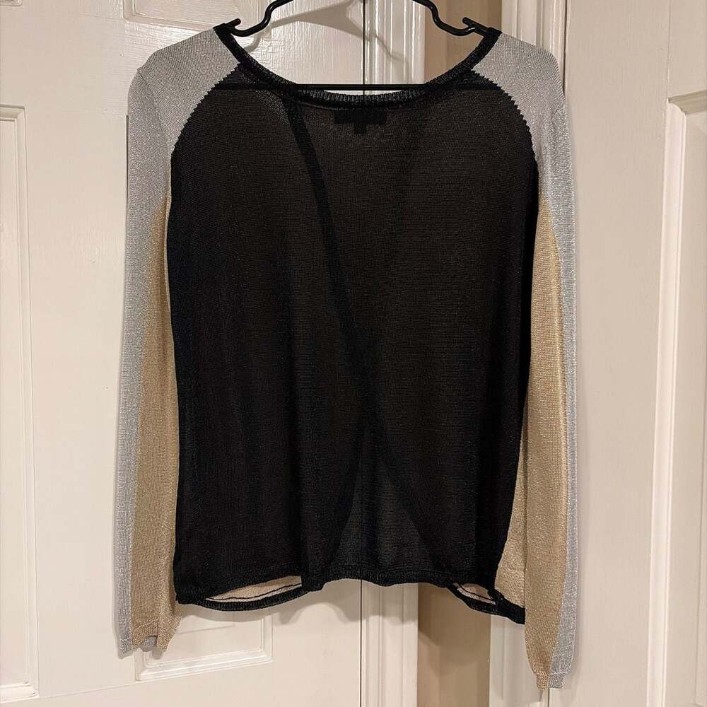Jealous Tomato Metallic Colorblock Open-Back Long Sleeve Knit Sweater